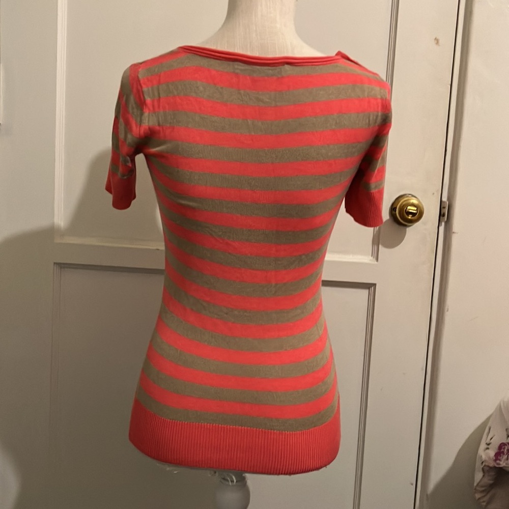 Ann Taylor Loft Coral Striped Top. Small Petite. - Picture 3 of 4